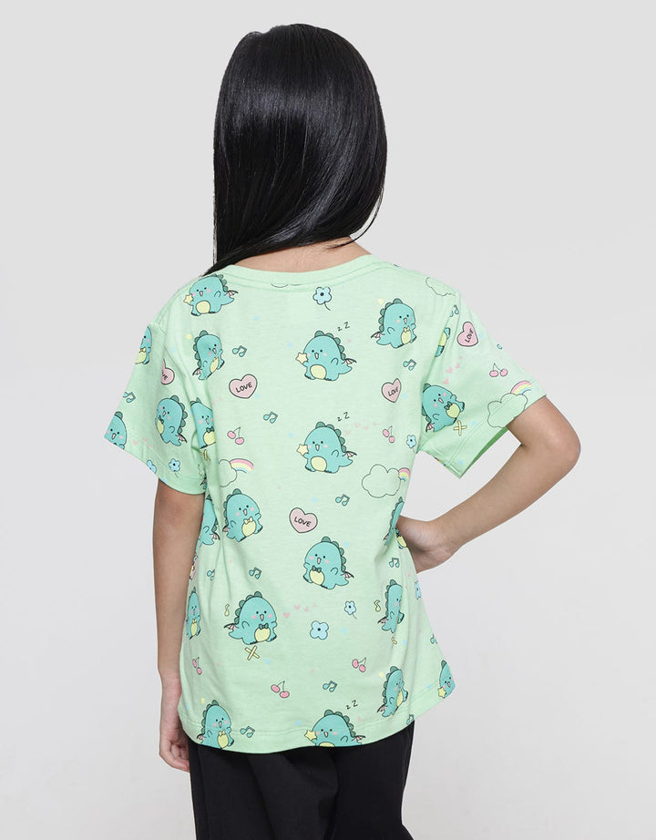 Little M Girls Short Sleeve T-shirt Full Print Dragon