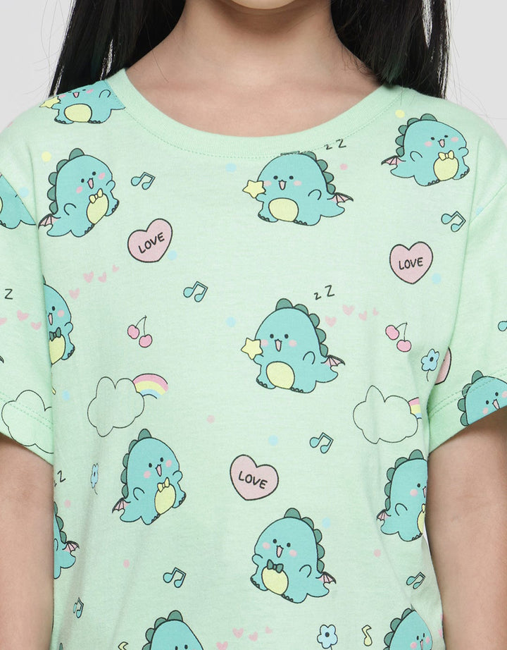 Little M Girls Short Sleeve T-shirt Full Print Dragon