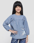 Little M Chambray Ruffle Kemeja Blouse Anak Perempuan
