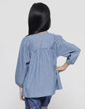 Little M Chambray Ruffle Kemeja Blouse Anak Perempuan