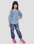 Little M Chambray Ruffle Kemeja Blouse Anak Perempuan