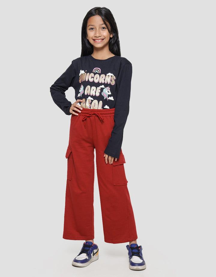 Aero Wide Leg Cut Sew Kargo Paris Celana Panjang Anak Perempuan