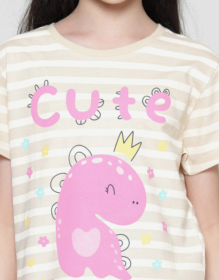 Aero Full Print Dino Salur Cute Kaos Anak Perempuan