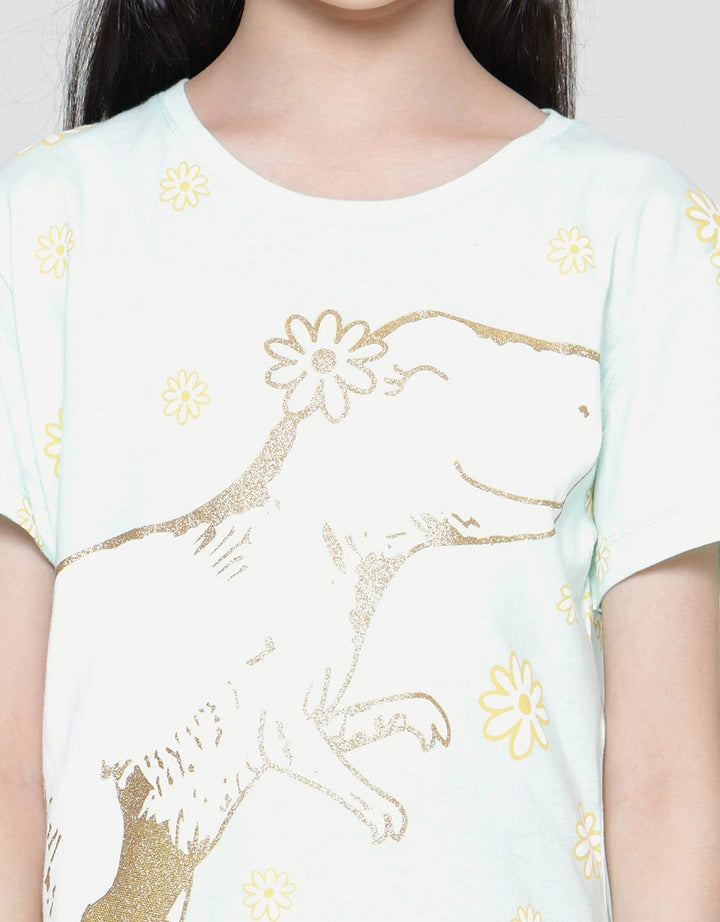 Aero Dino Flower Print Girls T-Shirt