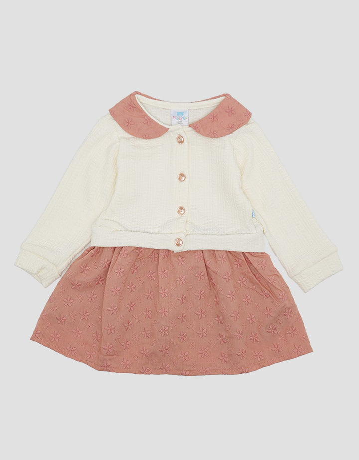 Pipiniko Dress Combi Long Seeve Embroidery Cotton