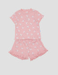 Pipiniko Baju Set Ribbed Short Flower Anak Perempuan