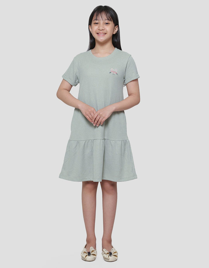 Nevada Knit Texture Embro Cat Meow Midi Dress for Girls
