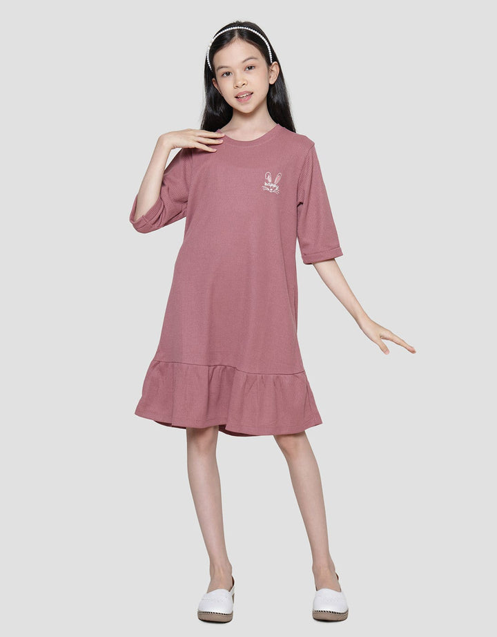 Nevada Knit Texture Embro Rabbit Happy Midi Dress Anak Perempuan