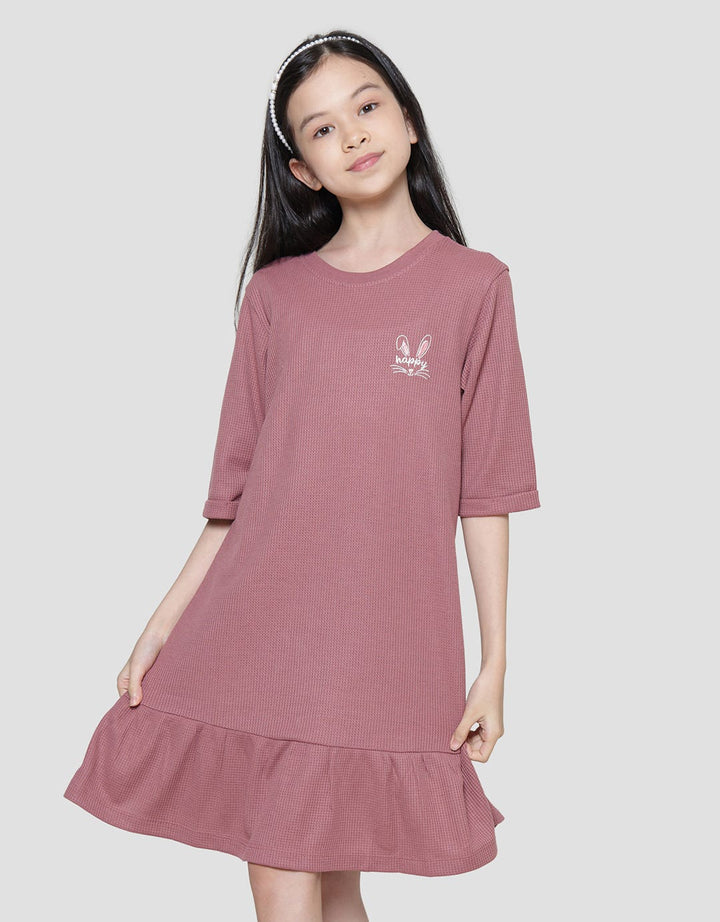 Nevada Knit Texture Embro Rabbit Happy Midi Dress Anak Perempuan
