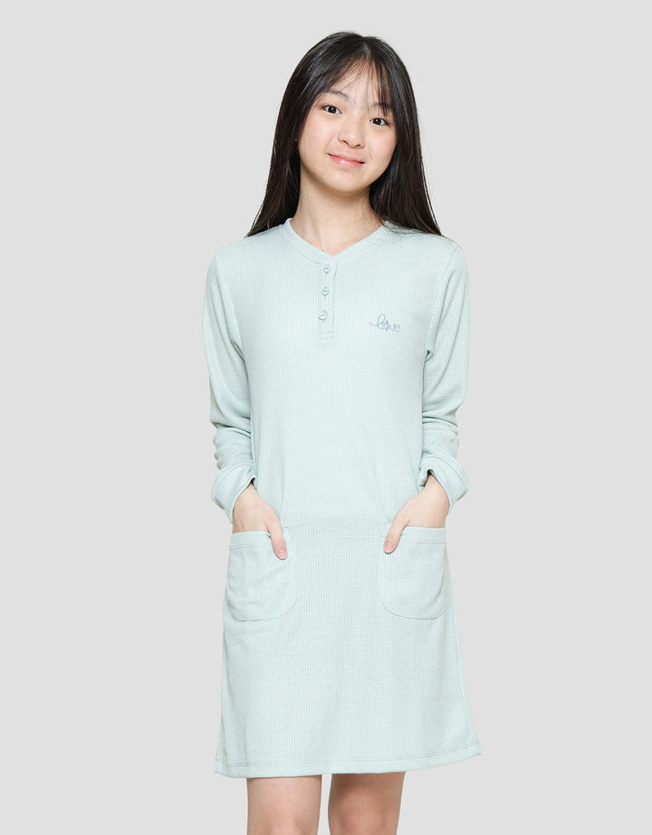 Nevada Henley Collar Midi Dress Anak Perempuan