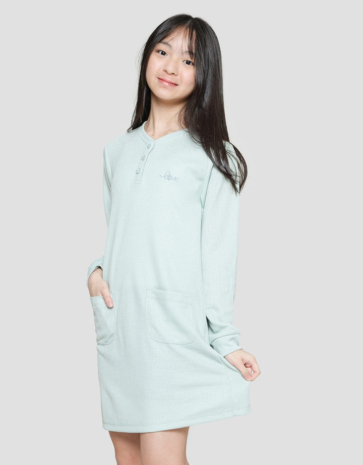 Nevada Henley Collar Midi Dress Anak Perempuan