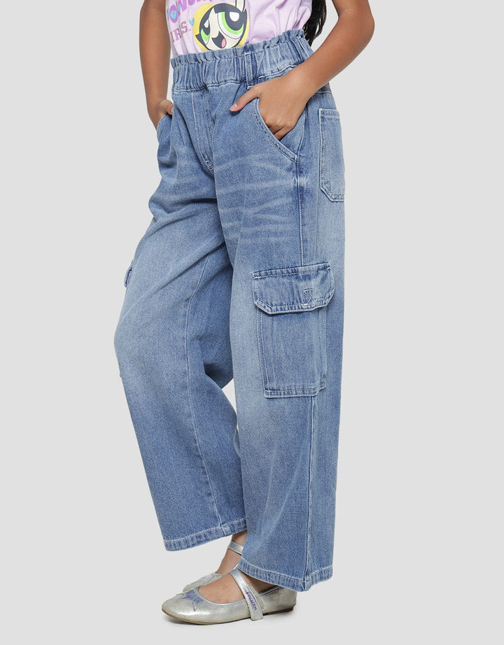 Nevada Wideleg Kantong Velcro Celana Denim Anak Perempuan