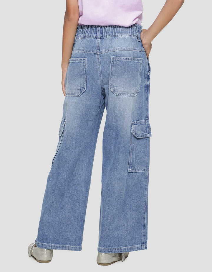 Nevada Wideleg Kantong Velcro Celana Denim Anak Perempuan