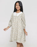 Sweet Miss Print Bunga Collar Butterfly Lace Midi Dress Anak Perempuan
