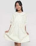 Sweet Miss Print Daun Krah Lace Lancip Midi Dress Anak Perempuan