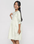 Sweet Miss Print Daun Krah Lace Lancip Midi Dress Anak Perempuan
