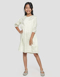 Sweet Miss Print Daun Krah Lace Lancip Midi Dress Anak Perempuan