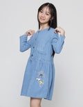 Aero Long Sleeve Midi Dress Embroidered Cat Fun Color