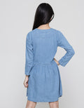 Aero Long Sleeve Midi Dress Embroidered Cat Fun Color