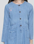 Aero Long Sleeve Midi Dress Embroidered Cat Fun Color