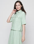 Details Short Sleeve Shirt Crop Top Brokat With Side Ribbon