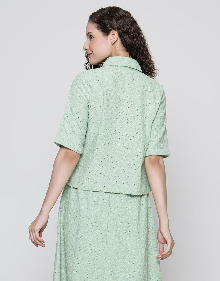 Details Short Sleeve Shirt Brocade Crop Top With Side Ribbon