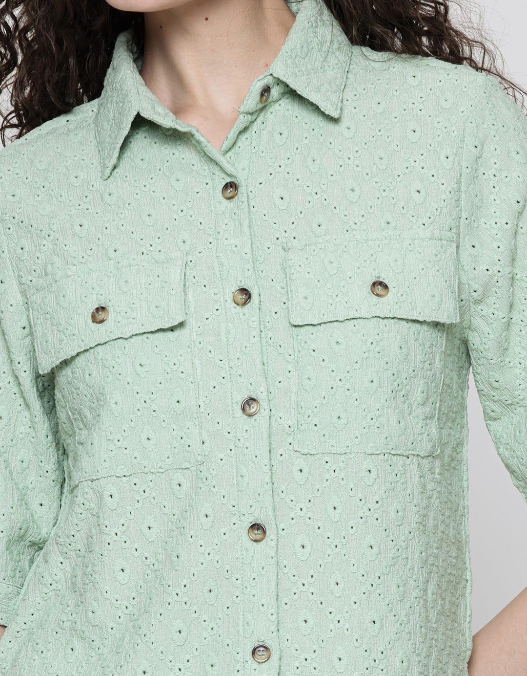 Details Short Sleeve Shirt Brocade Crop Top With Side Ribbon