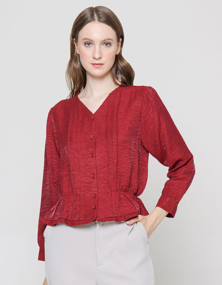 Details Blouse Lengan Panjang With Ruffle Wanita