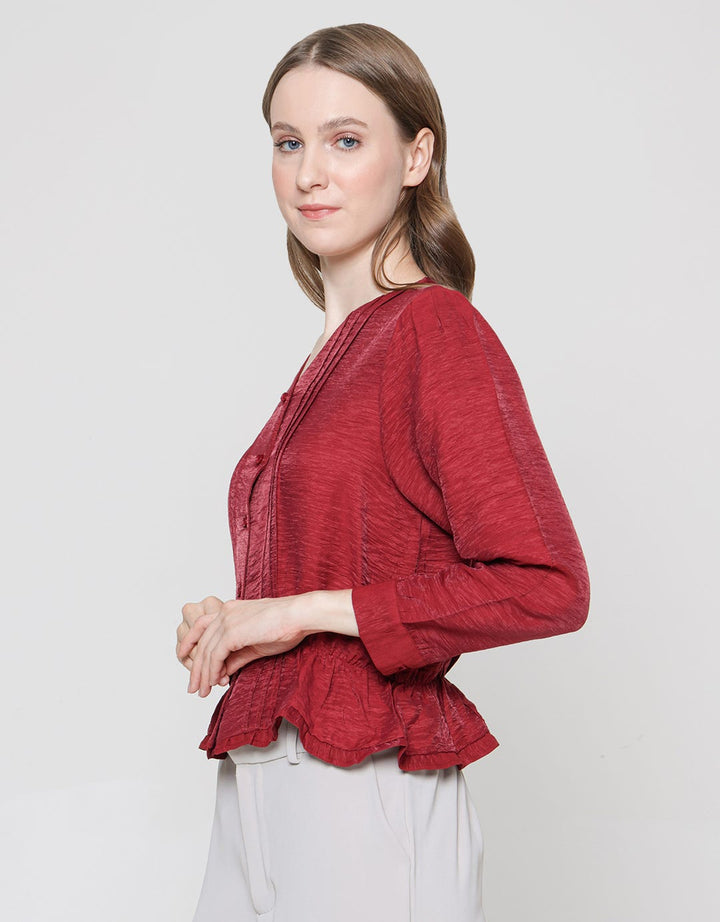 Details Blouse Lengan Panjang With Ruffle Wanita