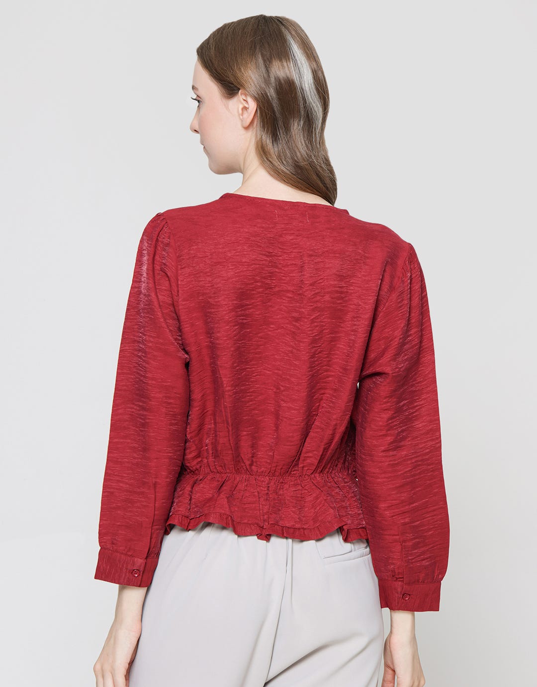 Details Blouse Lengan Panjang With Ruffle Wanita