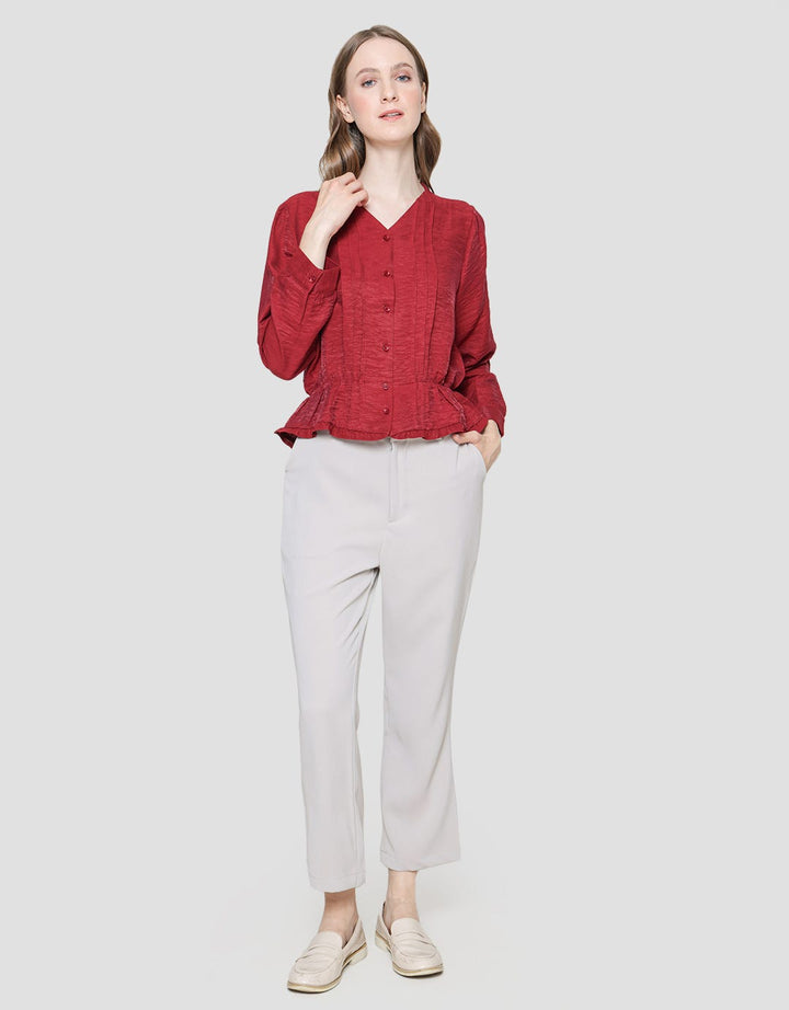 Details Blouse Lengan Panjang With Ruffle Wanita