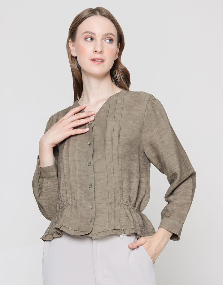 Details Blouse Lengan Panjang With Ruffle Wanita