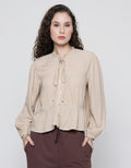 Details Long Sleeve Blouse With Lace And Neck String