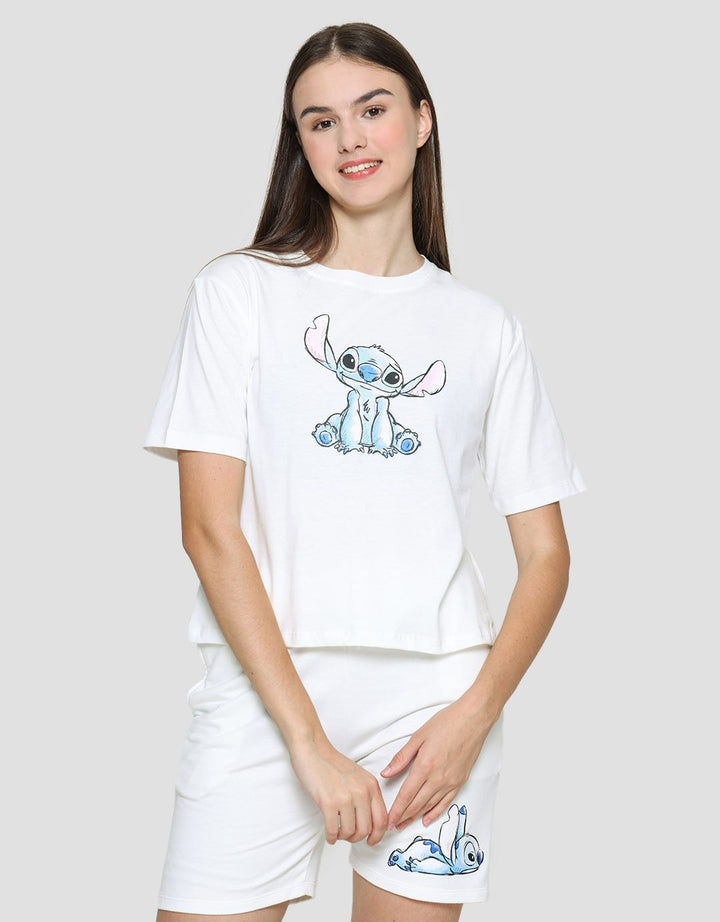 Disney Kaos Lengan Pendek Stitch Basix Wanita Print Boxy