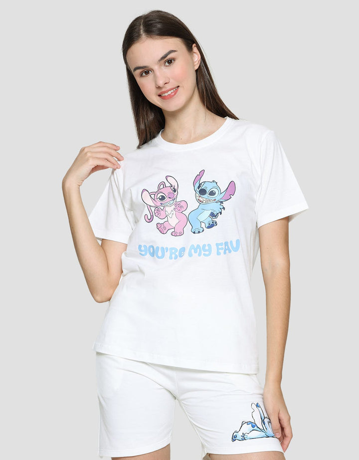 Disney Kaos Lengan Pendek Basic Wanita Print Stitch