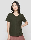 Connexion V Neck Texture Neci Kaos Lengan Pendek Wanita