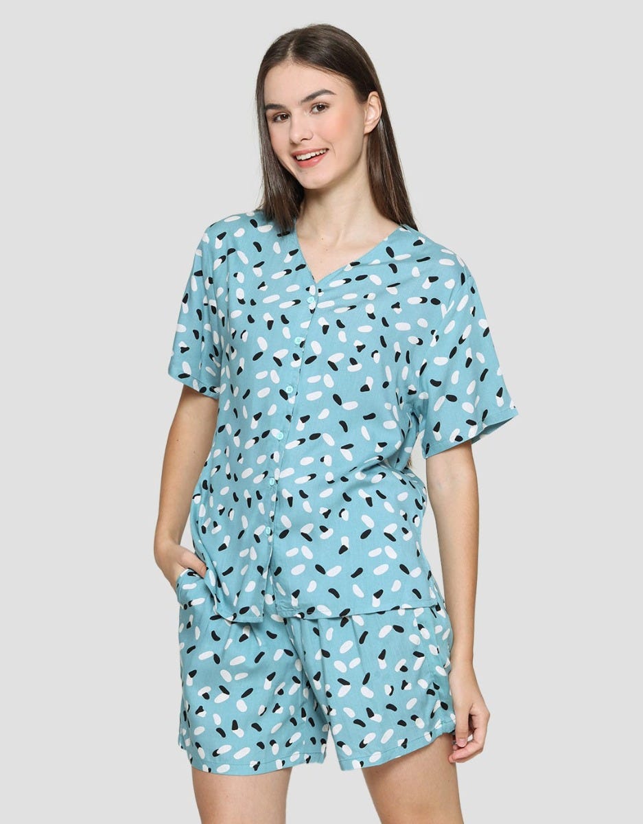 Nevada Piyama Setelan Wanita Print Wavy Line