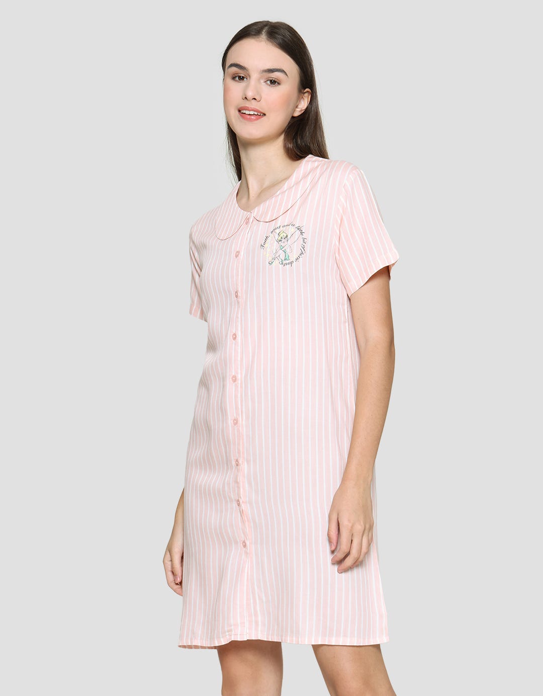 Disney Dress Tidur Wanita Print Tinkerbell Stripe Rayon