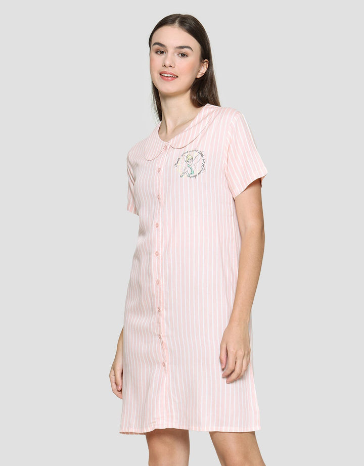 Disney Dress Tidur Wanita Print Tinkerbell Stripe Rayon