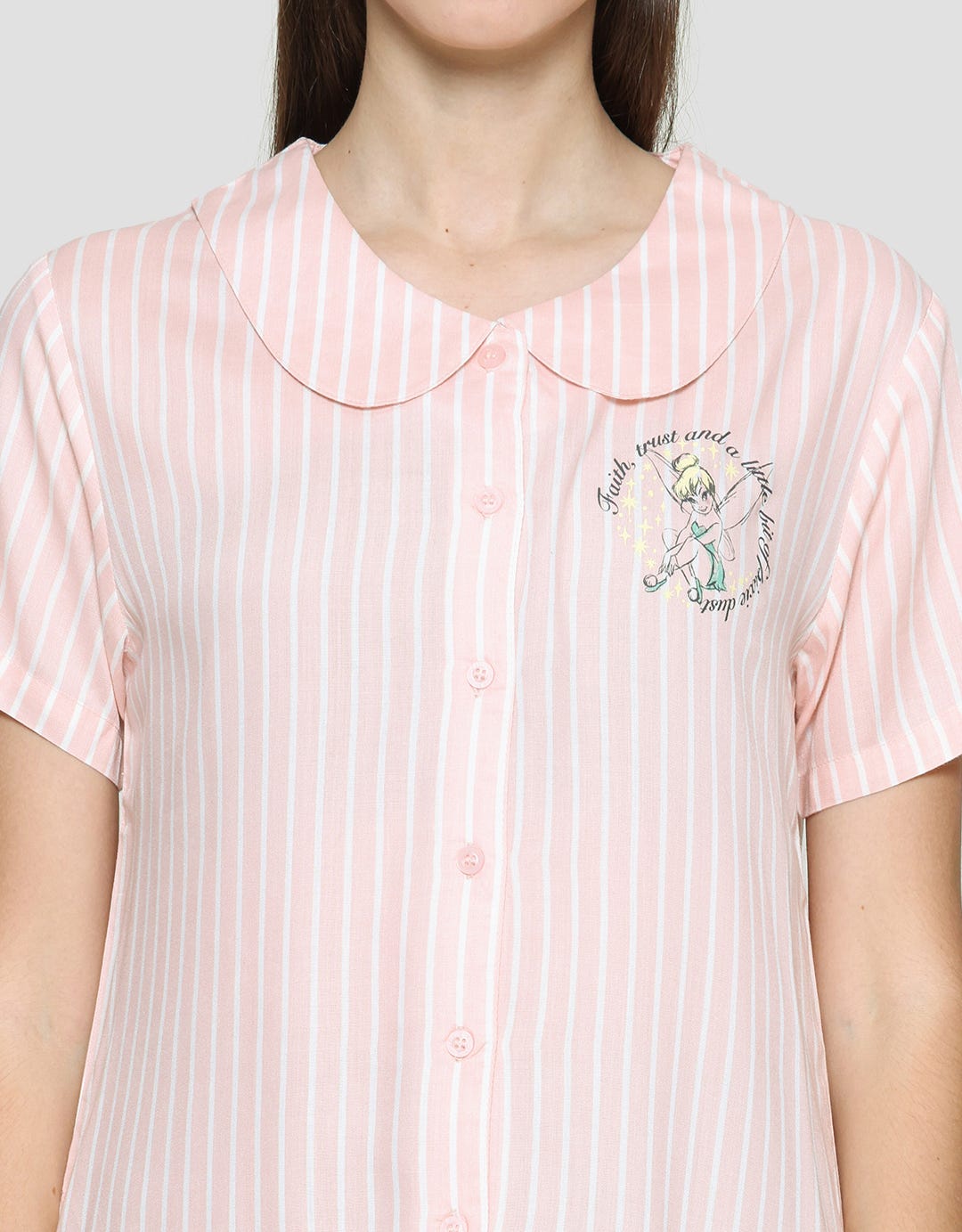 Disney Dress Tidur Wanita Print Tinkerbell Stripe Rayon