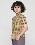 Little M Motif Kotak Yd Kemeja Lengan Pendek Anak Laki-Laki