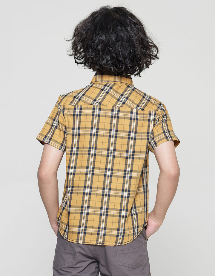 Little M Motif Kotak Yd Kemeja Lengan Pendek Anak Laki-Laki