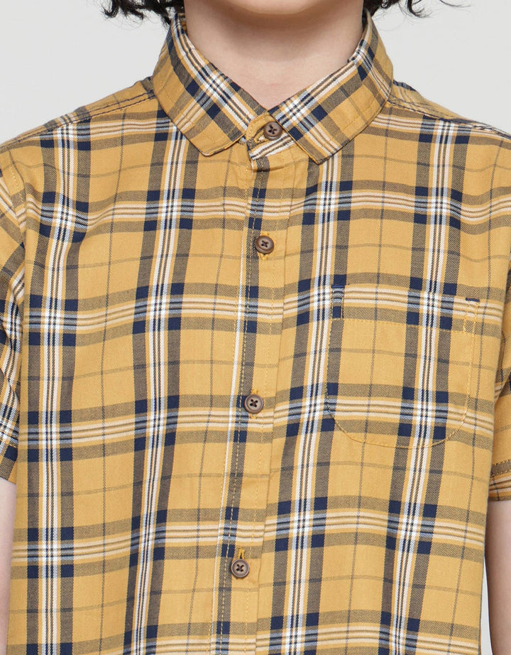 Little M Motif Kotak Yd Kemeja Lengan Pendek Anak Laki-Laki