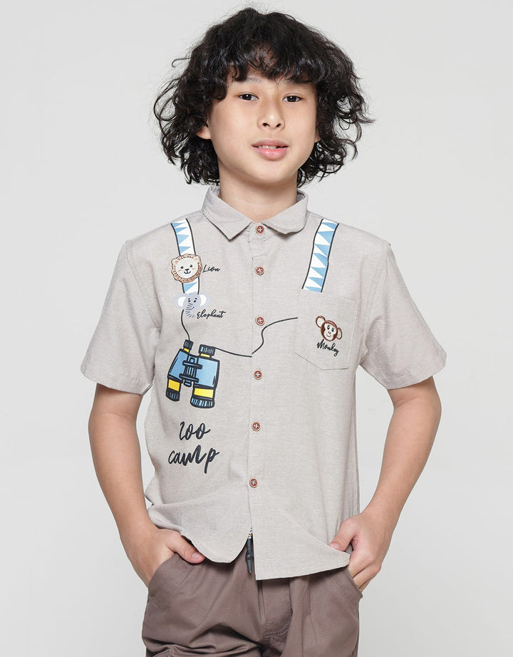 Little M Print Bordir Animal Kemeja Lengan Pendek Anak Laki-Laki
