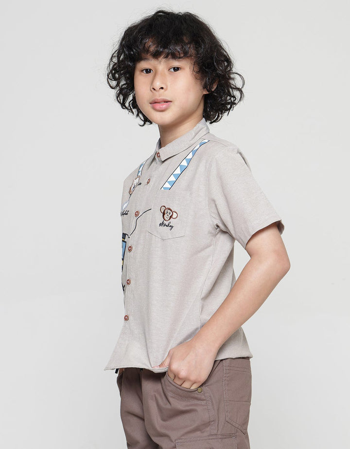 Little M Print Bordir Animal Kemeja Lengan Pendek Anak Laki-Laki