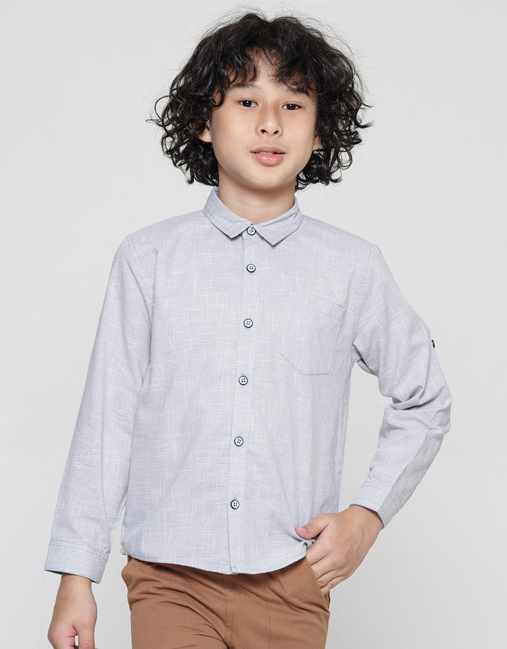 Little M Full Print Texture Kemeja Lengan Panjang Anak Laki-Laki
