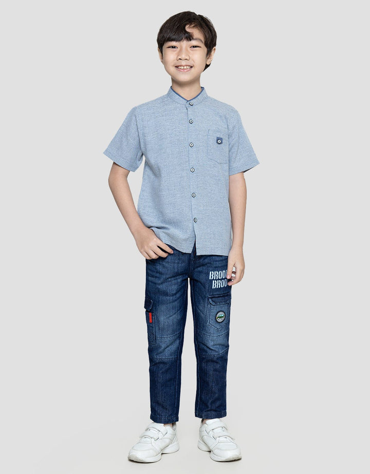 Little M Solid Texture Baju Koko Anak Laki-laki