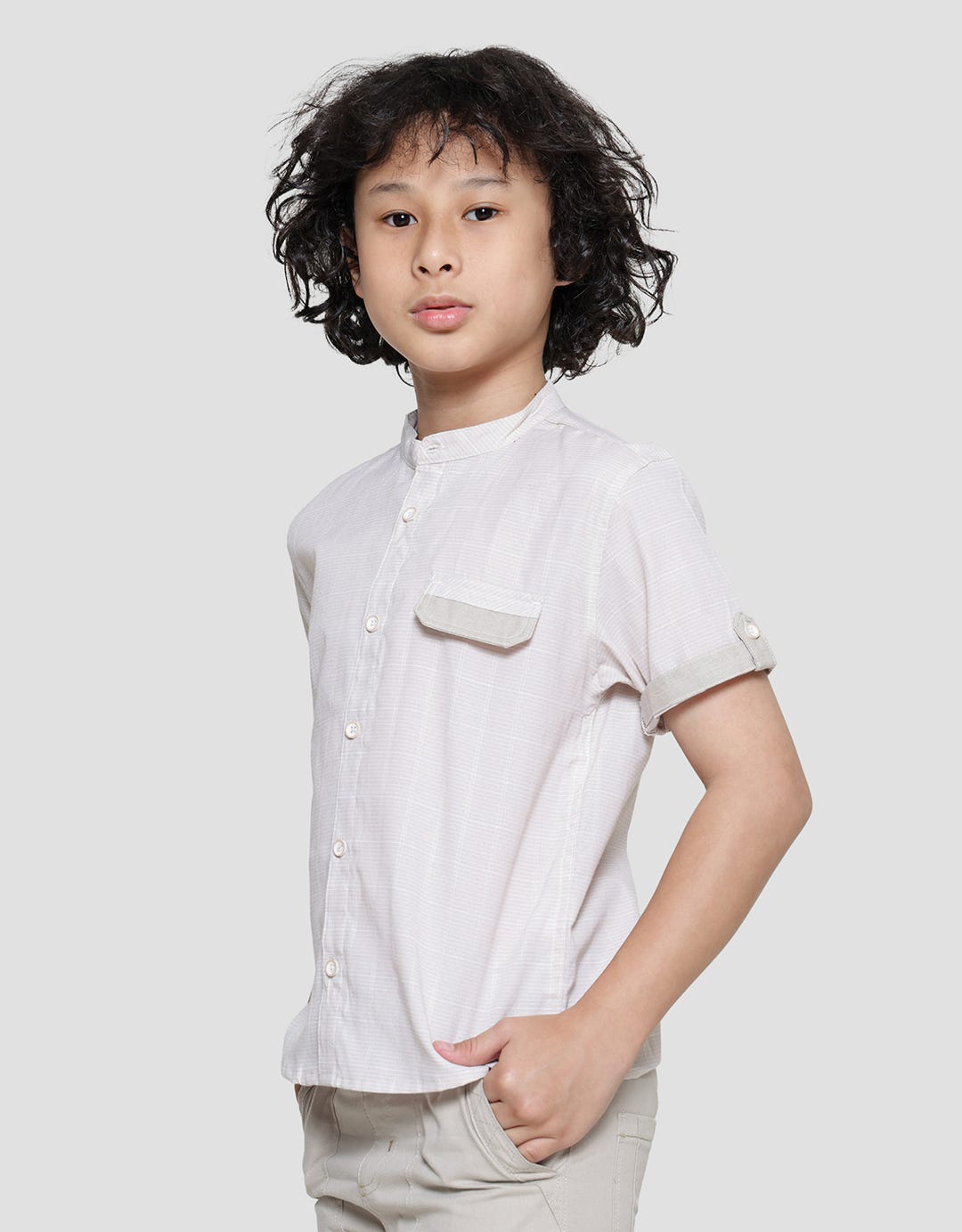 Little M Casual Texture Koko Lengan Pendek Anak Laki-Laki