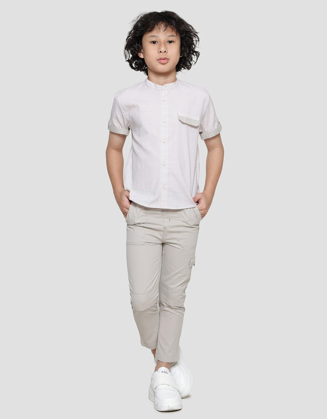 Little M Casual Texture Koko Lengan Pendek Anak Laki-Laki