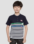 Little M  Stripes Aplikasi Bordir Kaos Henley Anak Laki-Laki